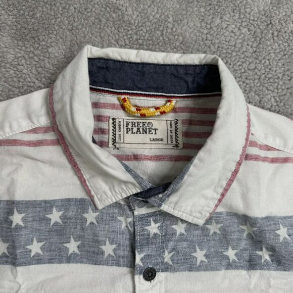 Free Planet Men's Stars Stripes Patriotic Short Sleeve Button Shirt - Picture 4 of 4